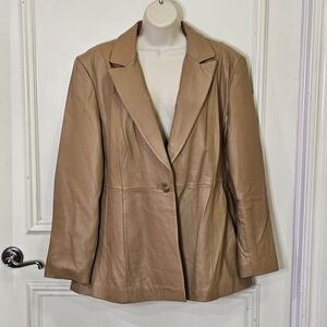 JLC New York Outerwear Tan 100% Leather Blazer,Size XXL
